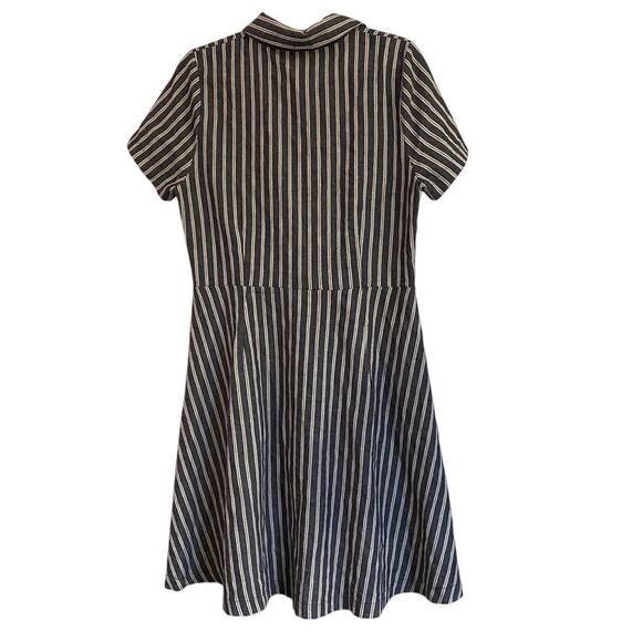 Lara Blue White Striped Button Front Dress Size L Belted Short Sleeve - Picture 5 of 6